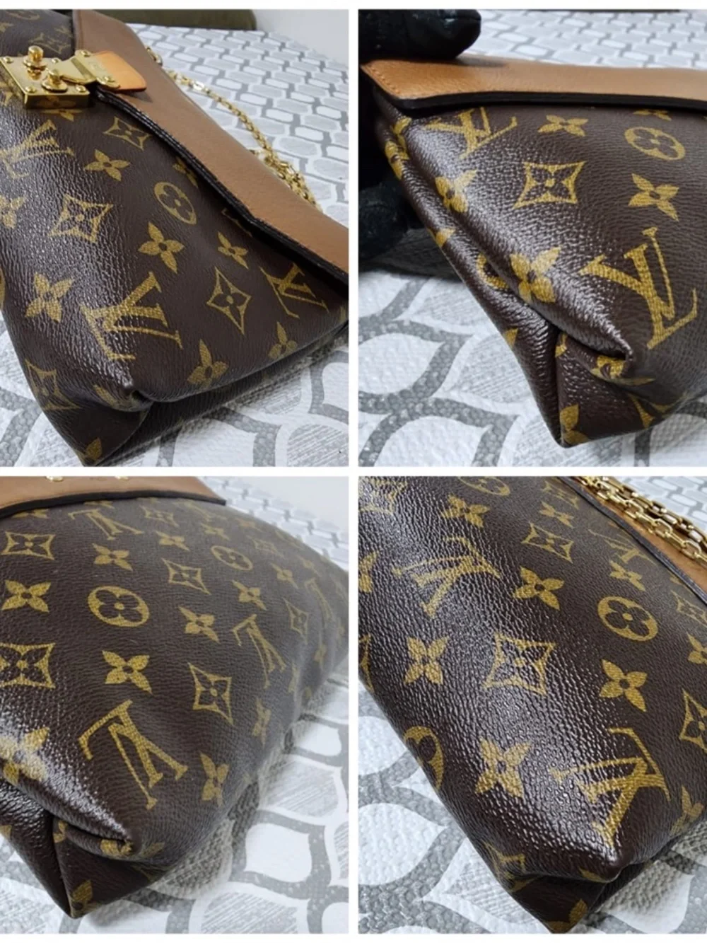 Authentic LOUIS VUITTON Havane Monogram Canvas Pallas Shoulder Bag Brown